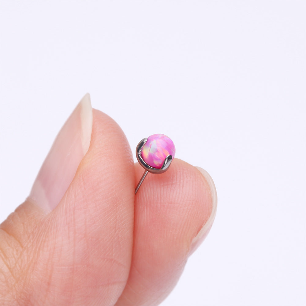 Detail View 2 of Implant Grade Titanium OneFit Threadless Fire Opal Ball Prong Set Top Part-Pink Opal