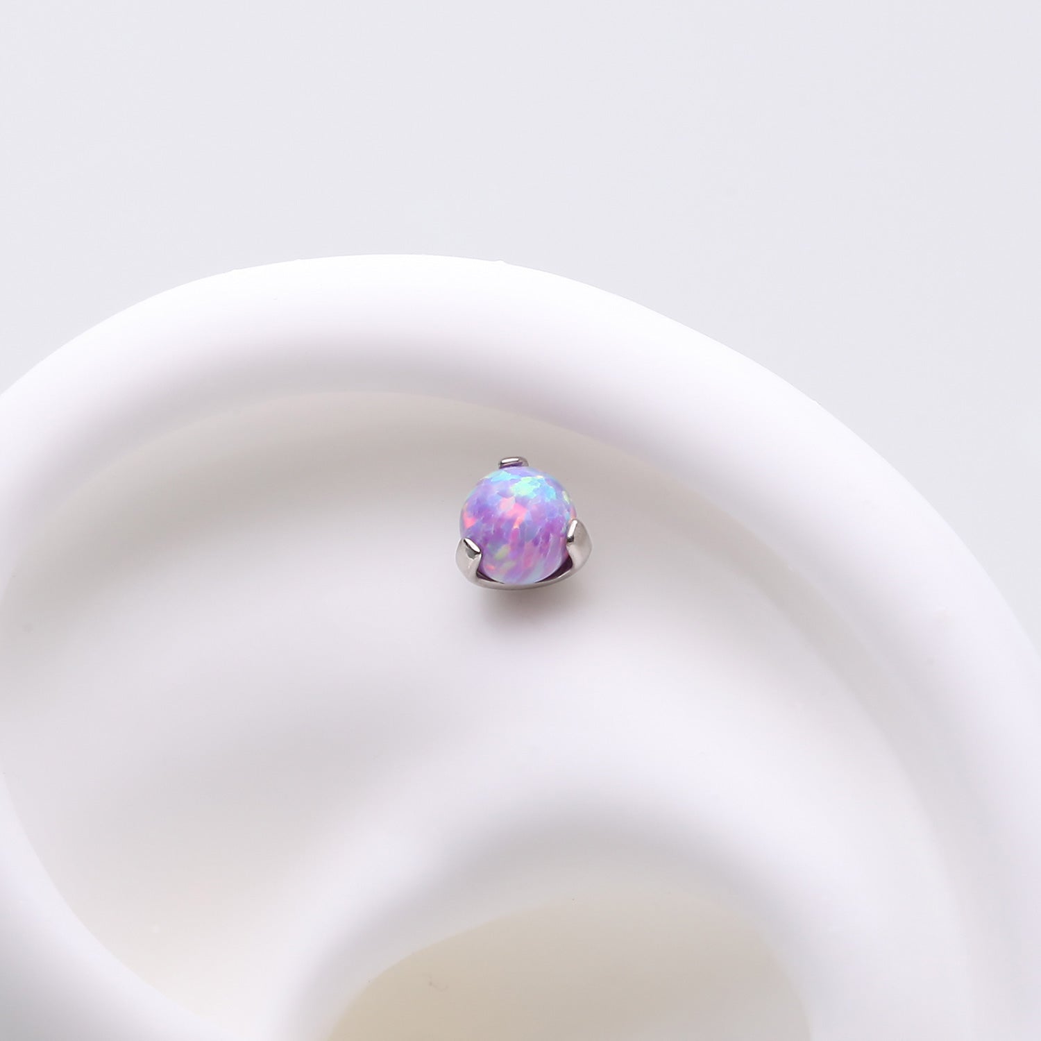 Detail View 1 of Implant Grade Titanium OneFit Threadless Fire Opal Ball Prong Set Top Part-Purple Opal