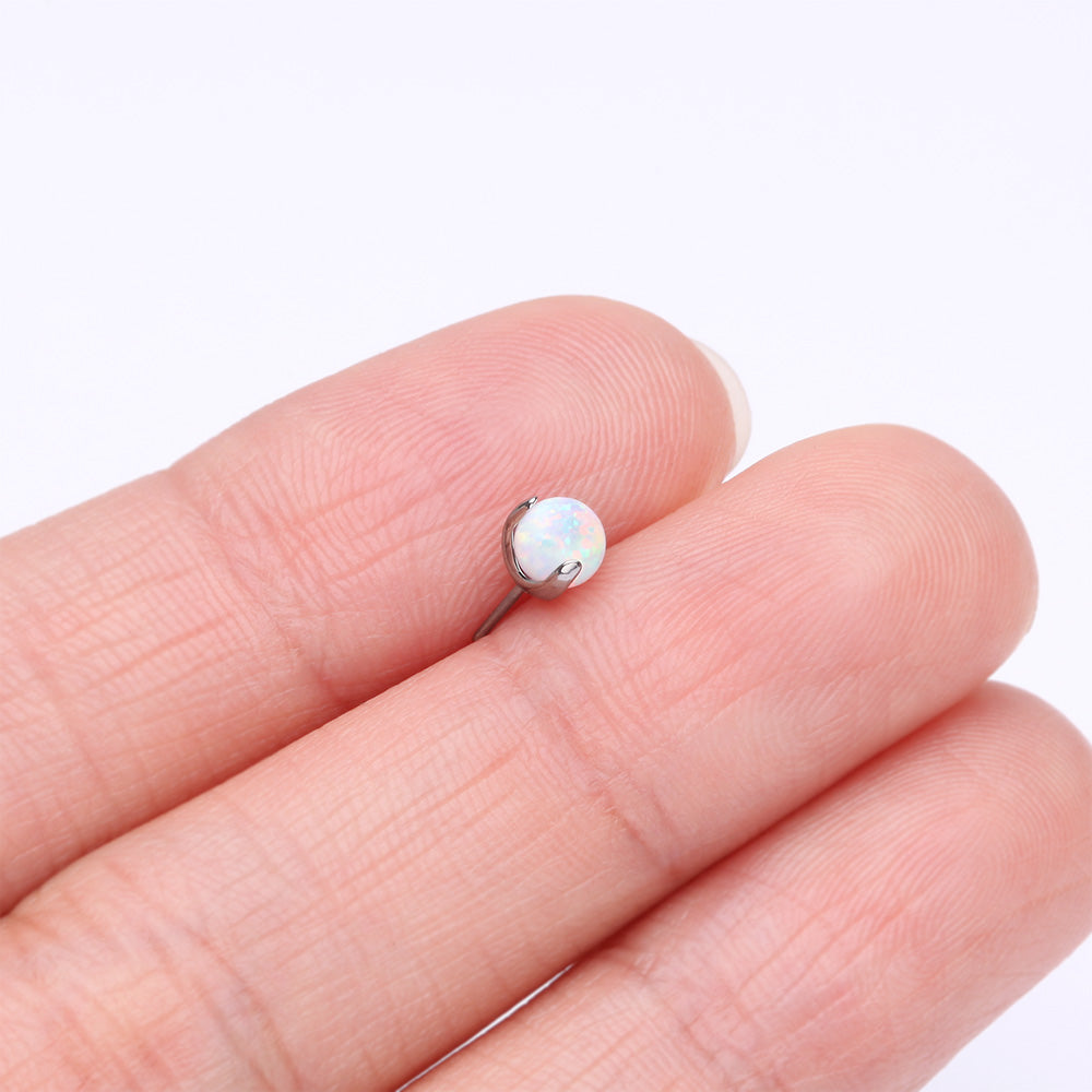 Detail View 2 of Implant Grade Titanium OneFit Threadless Fire Opal Ball Prong Set Top Part-White Opal