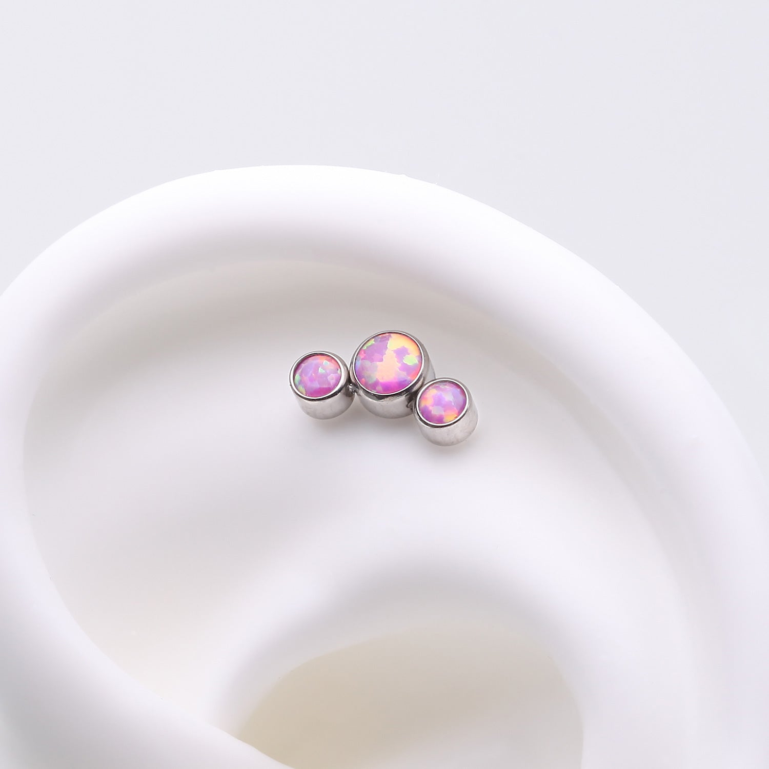 Detail View 1 of Implant Grade Titanium OneFit Threadless Journey Fire Opal Trio Top Part-Pink Opal