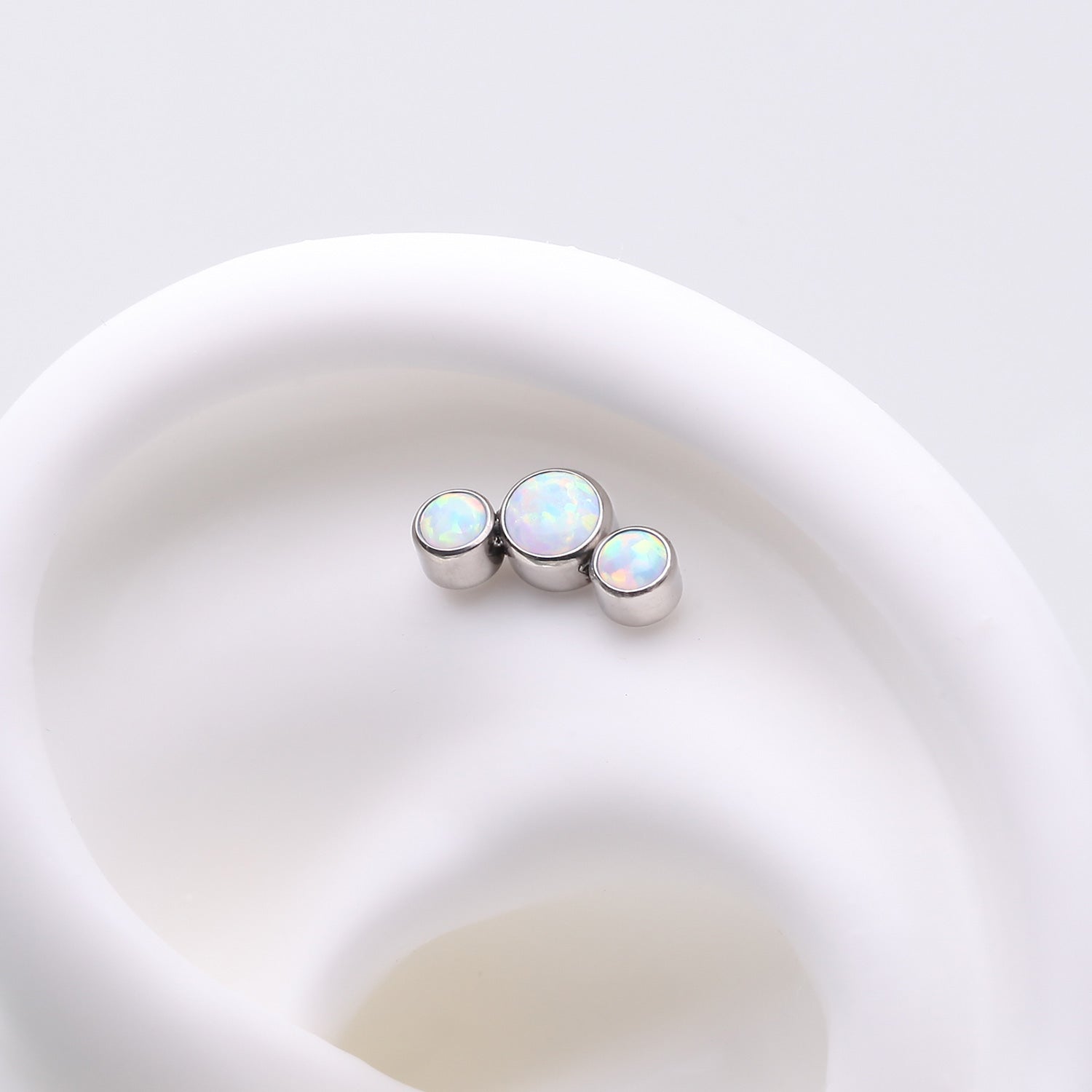Detail View 1 of Implant Grade Titanium OneFit Threadless Journey Fire Opal Trio Top Part-White Opal