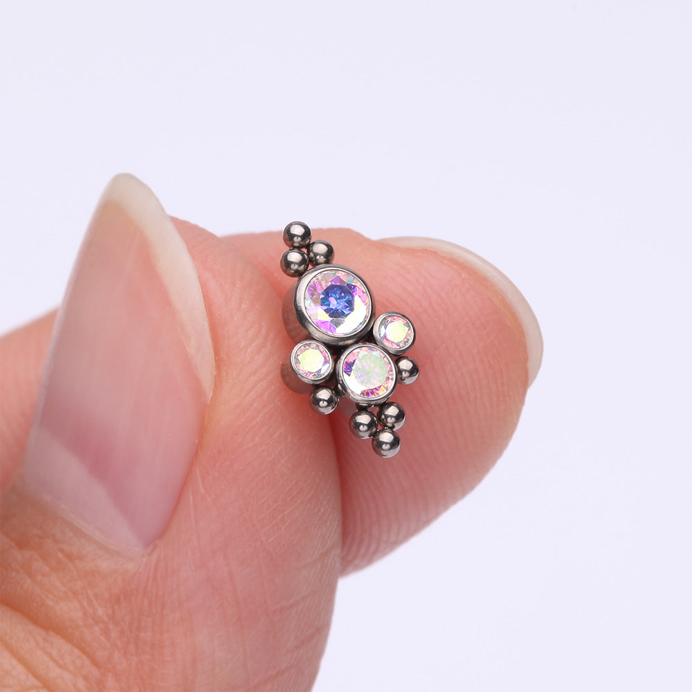 Detail View 2 of Implant Grade Titanium OneFit Threadless Royal Bali Bauble Beaded Sparkle Top Part-Aurora Borealis