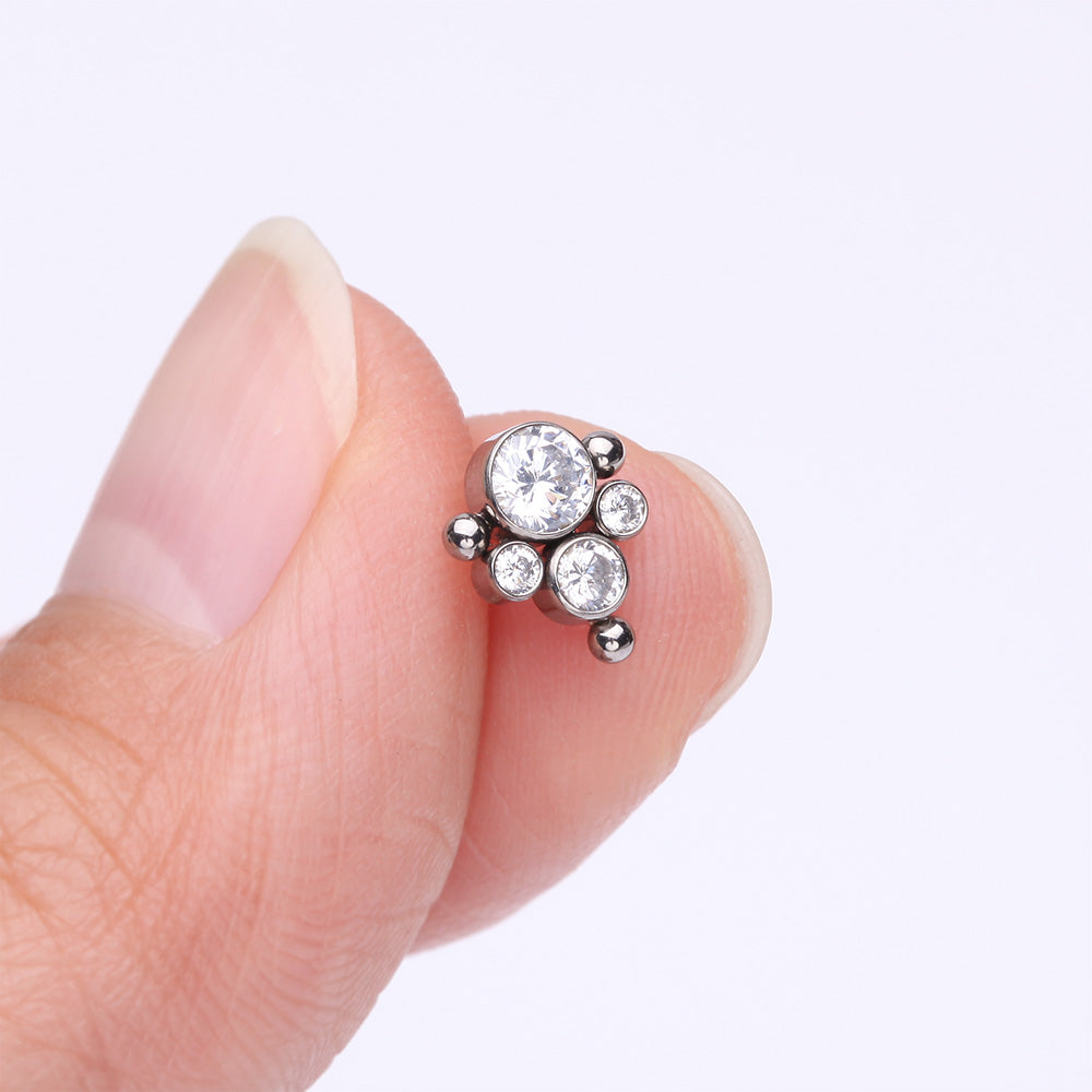 Detail View 2 of Implant Grade Titanium OneFit Threadless Bali Beaded Essence Sparkle Top Part-Clear Gem