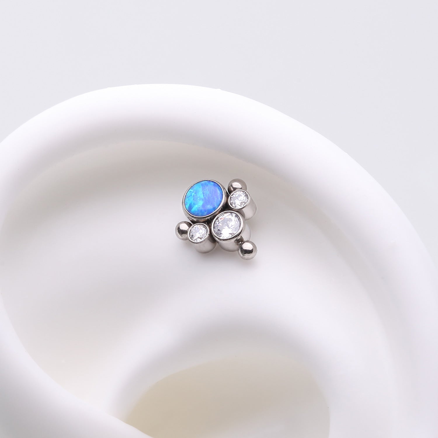 Detail View 1 of Implant Grade Titanium OneFit Threadless Bali Beaded Essence Fire Opal Sparkle Top Part-Clear Gem/Blue Opal