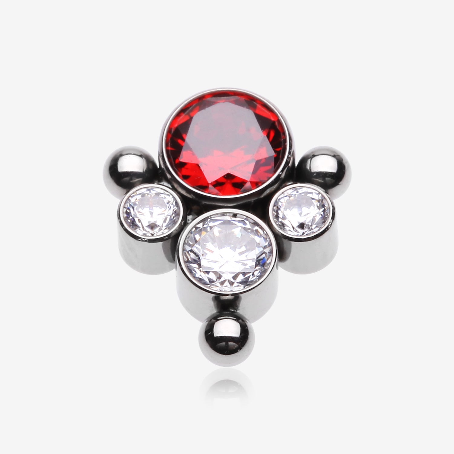 Implant Grade Titanium OneFit Threadless Bali Beaded Essence Sparkle Top Part-Red/Clear Gem