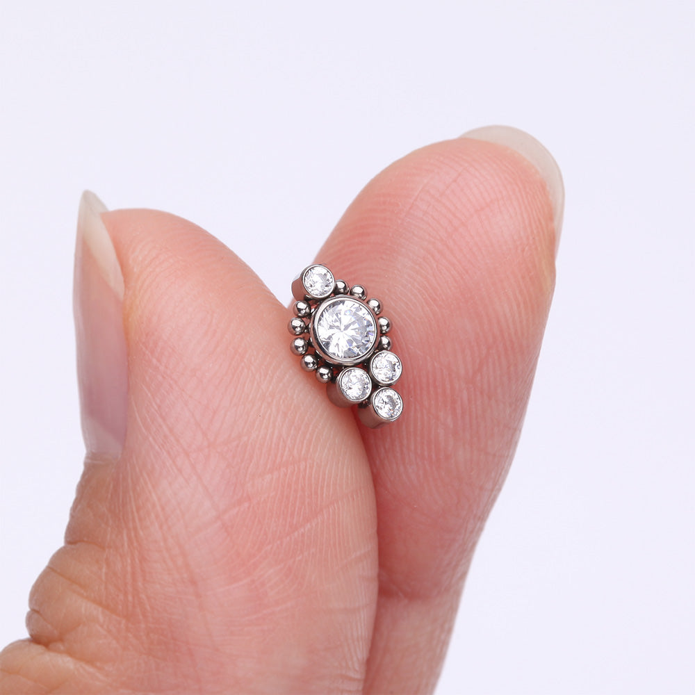Detail View 2 of Implant Grade Titanium OneFit Threadless Bali Beaded Monarch Sparkle Top Part-Clear Gem