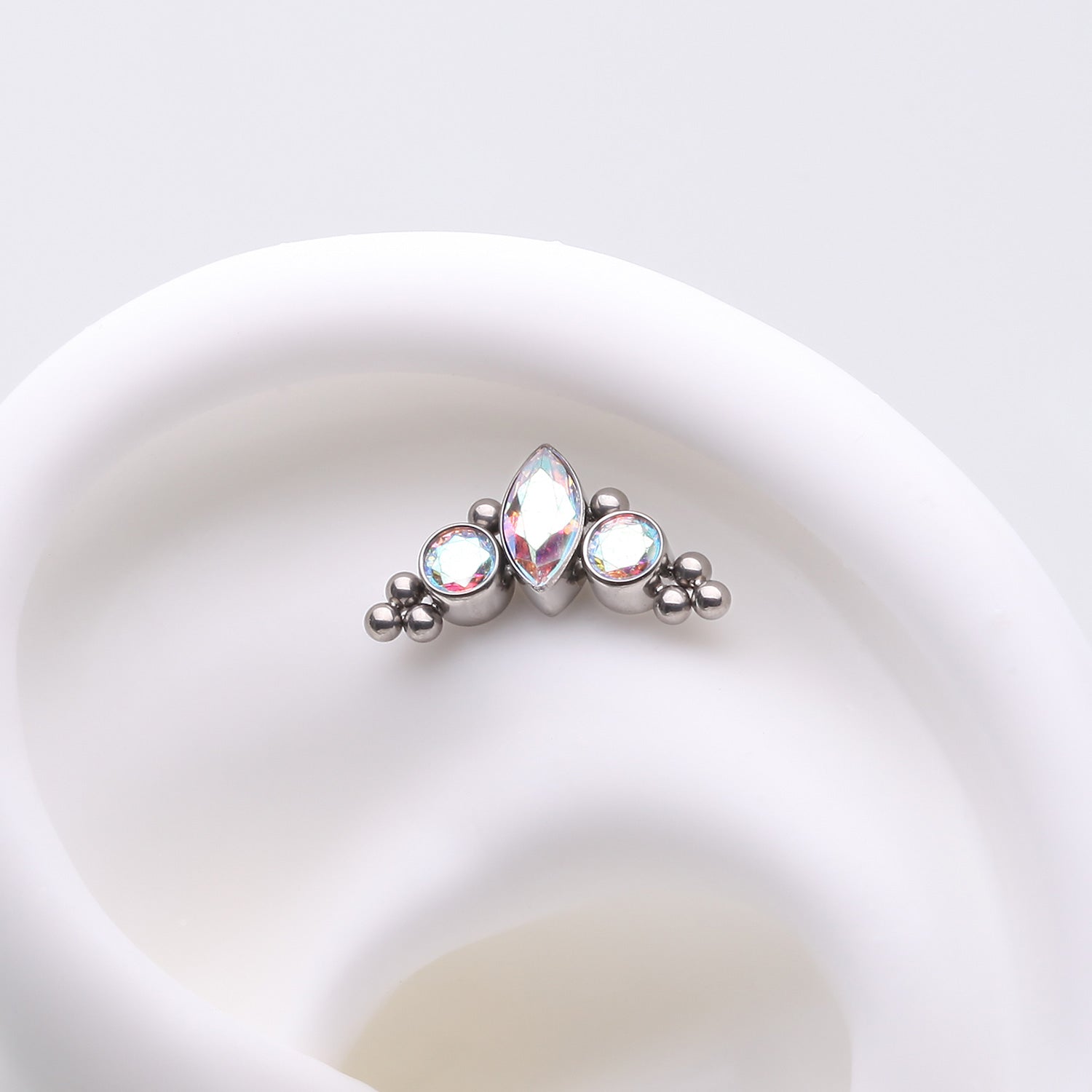 Detail View 1 of Implant Grade Titanium OneFit Threadless Marquise Sparkle Bali Beads Arc Top Part-Aurora Borealis