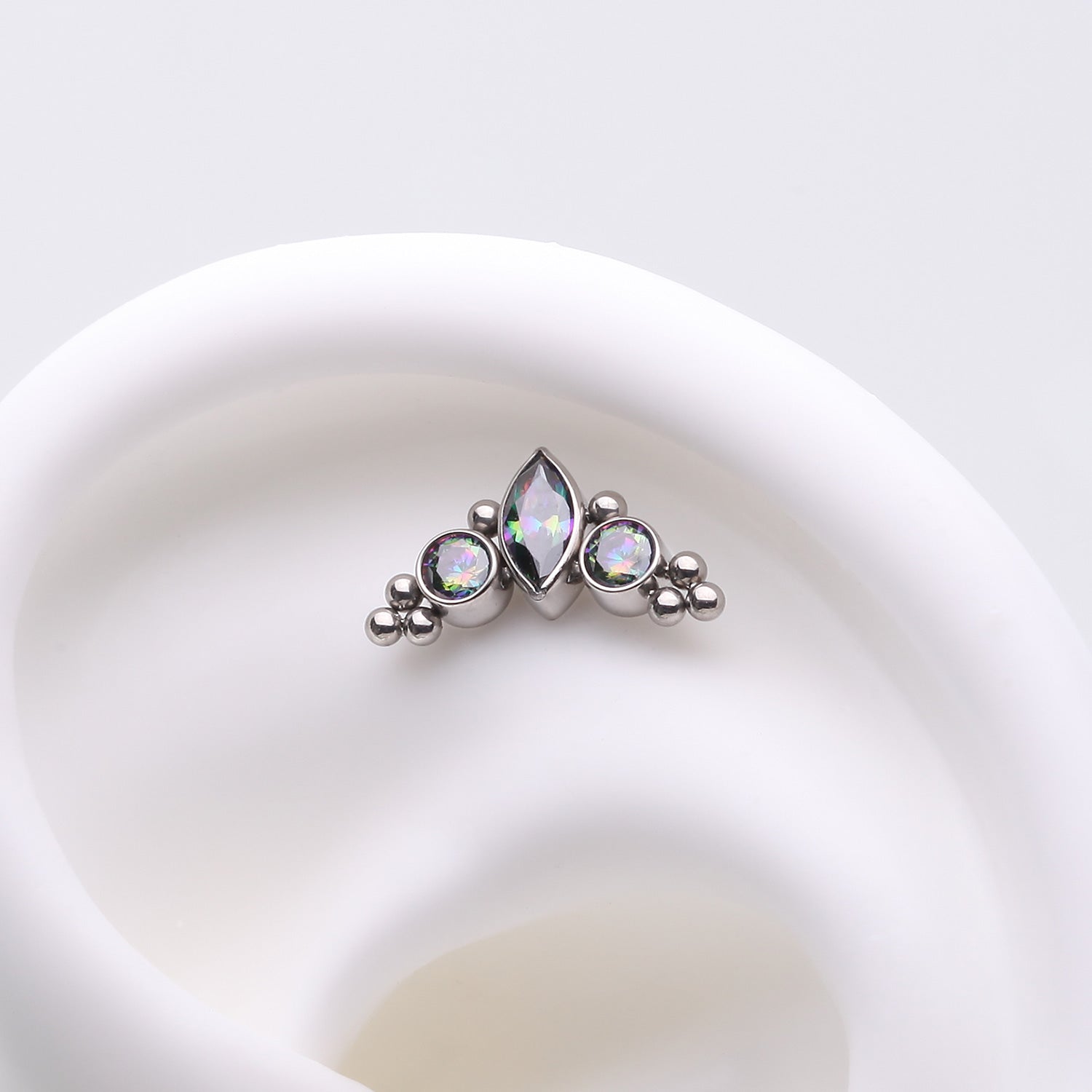 Detail View 1 of Implant Grade Titanium OneFit Threadless Marquise Sparkle Bali Beads Arc Top Part-Vitrail Medium