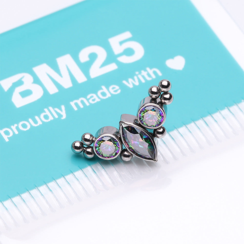 Detail View 3 of Implant Grade Titanium OneFit Threadless Marquise Sparkle Bali Beads Arc Top Part-Vitrail Medium