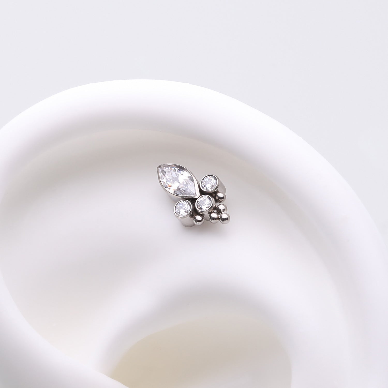 Detail View 1 of Implant Grade Titanium OneFit Threadless Bali Marquise Monarch Sparkle Top Part-Clear Gem