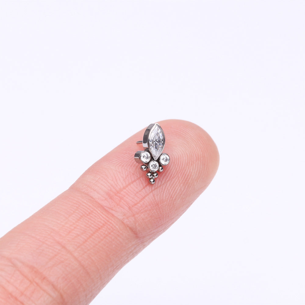 Detail View 2 of Implant Grade Titanium OneFit Threadless Bali Marquise Monarch Sparkle Top Part-Clear Gem