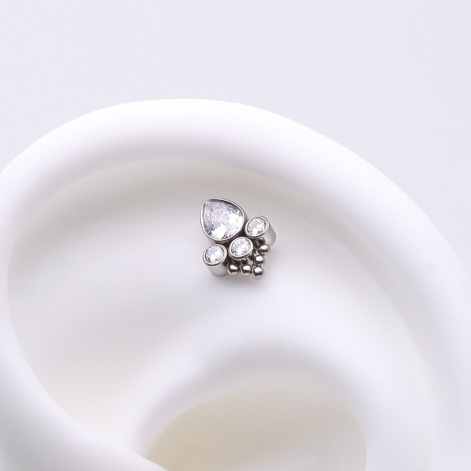 Detail View 1 of Implant Grade Titanium OneFit Threadless Royal Bali Teardrop Beaded Sparkle Top Part-Clear Gem