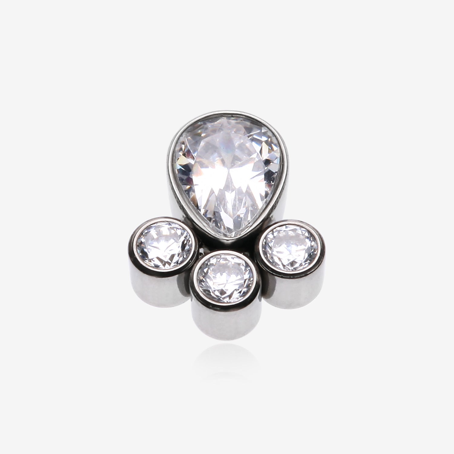Implant Grade Titanium OneFit Threadless Regal Teardrop Multi-Gem Sparkle Top Part-Clear Gem