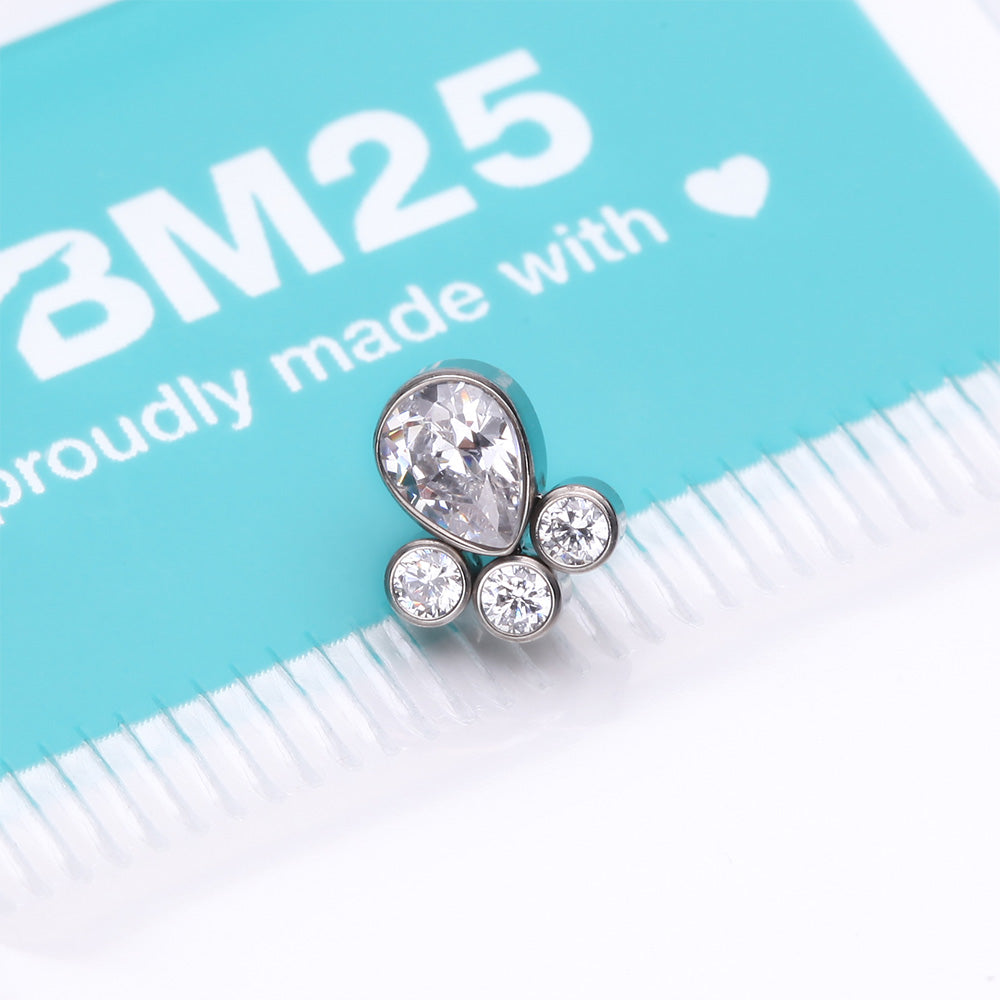 Detail View 3 of Implant Grade Titanium OneFit Threadless Regal Teardrop Multi-Gem Sparkle Top Part-Clear Gem