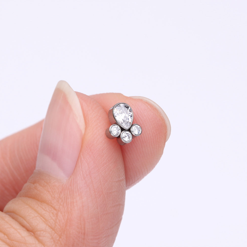 Detail View 2 of Implant Grade Titanium OneFit Threadless Regal Teardrop Multi-Gem Sparkle Top Part-Clear Gem