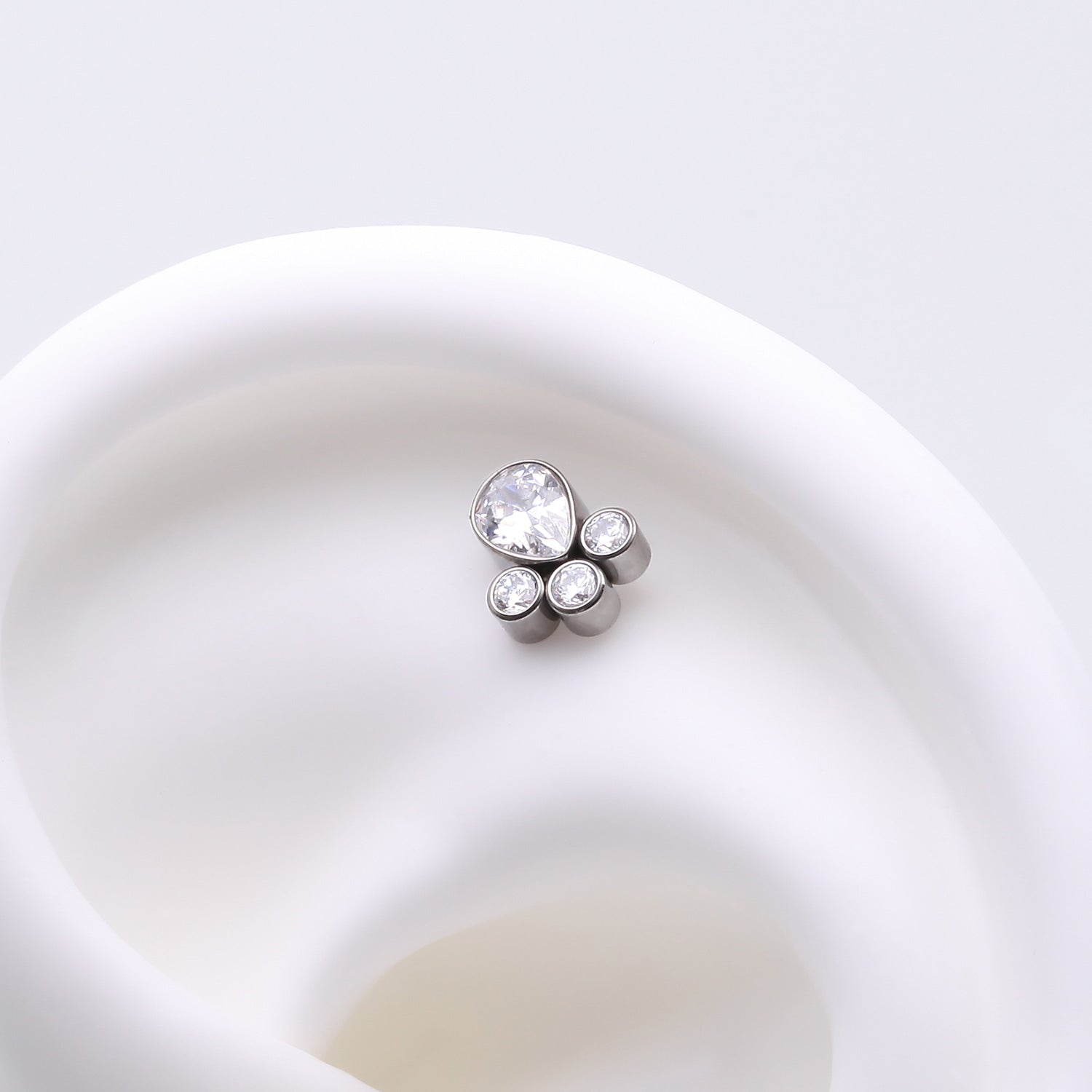 Detail View 1 of Implant Grade Titanium OneFit Threadless Regal Teardrop Multi-Gem Sparkle Top Part-Clear Gem