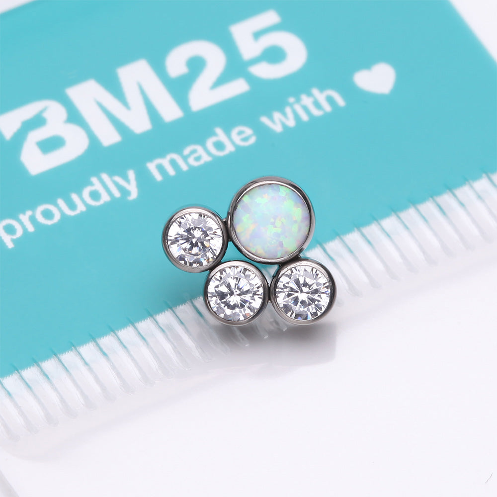 Detail View 3 of Implant Grade Titanium OneFit Threadless Fire Opal Floral Multi-Gem Sparkle Top Part-Clear Gem/White Opal