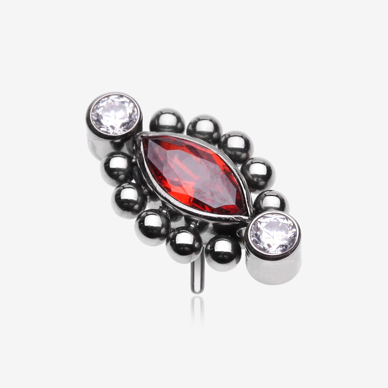 Implant Grade Titanium OneFit Threadless Bali Beads Arc Marquise Sparkle Top Part-Clear Gem/Red