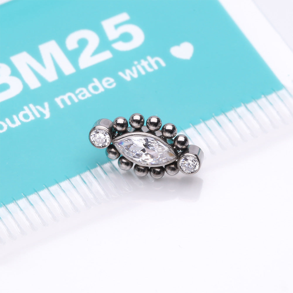 Detail View 3 of Implant Grade Titanium OneFit Threadless Bali Beads Arc Marquise Sparkle Top Part-Clear Gem