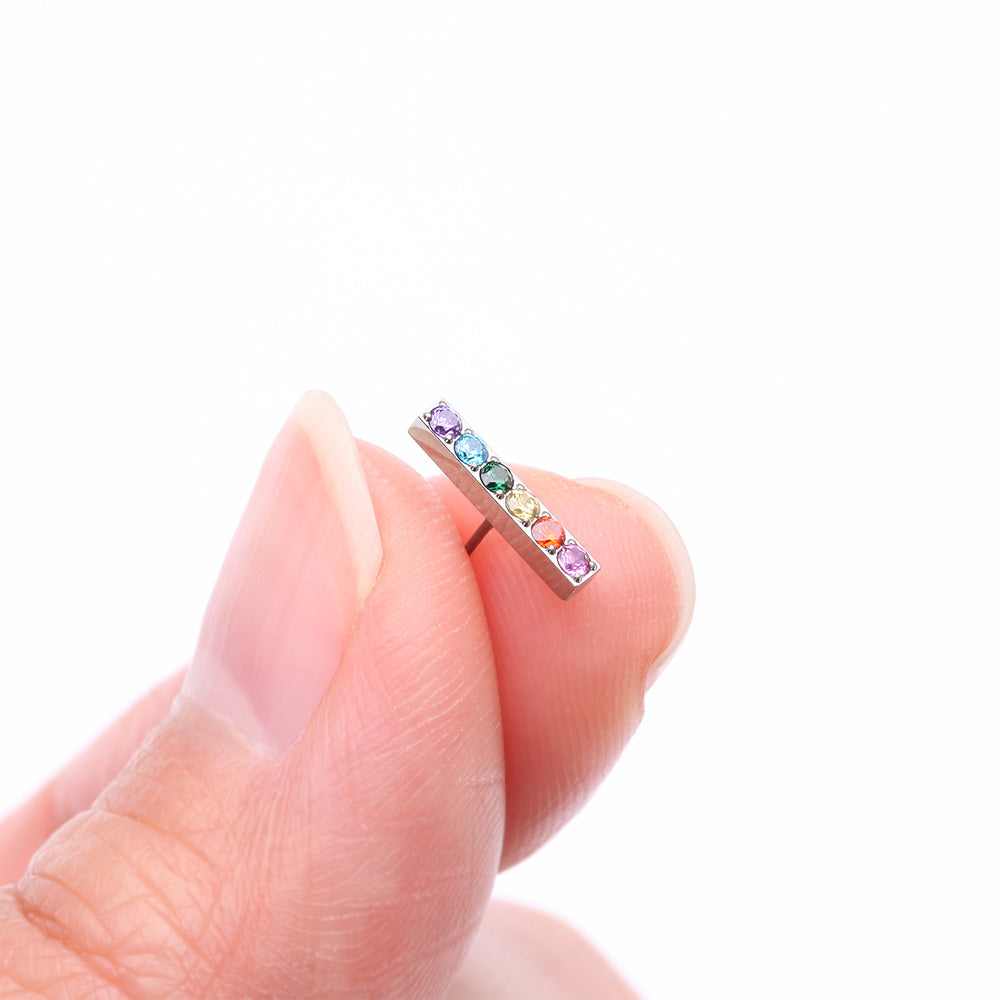 Detail View 2 of Implant Grade Titanium OneFit Threadless Rainbow Multi-Gem Sparkle Bar Top Part-Rainbow/Multi-Color