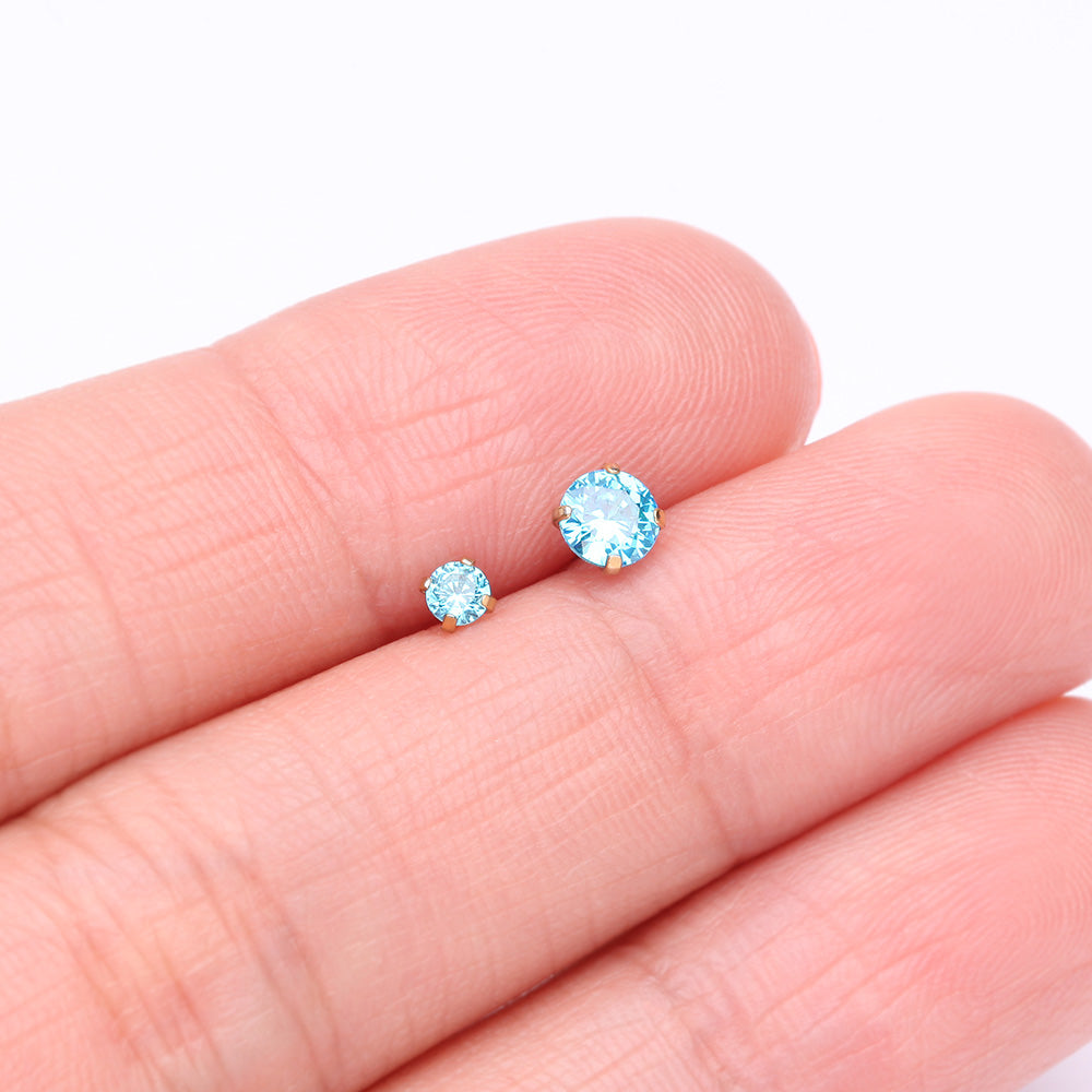 Detail View 3 of Pure24K Implant Grade Titanium OneFit Threadless Aquamarine CZ Prong Set Birthstone Gem Top Part