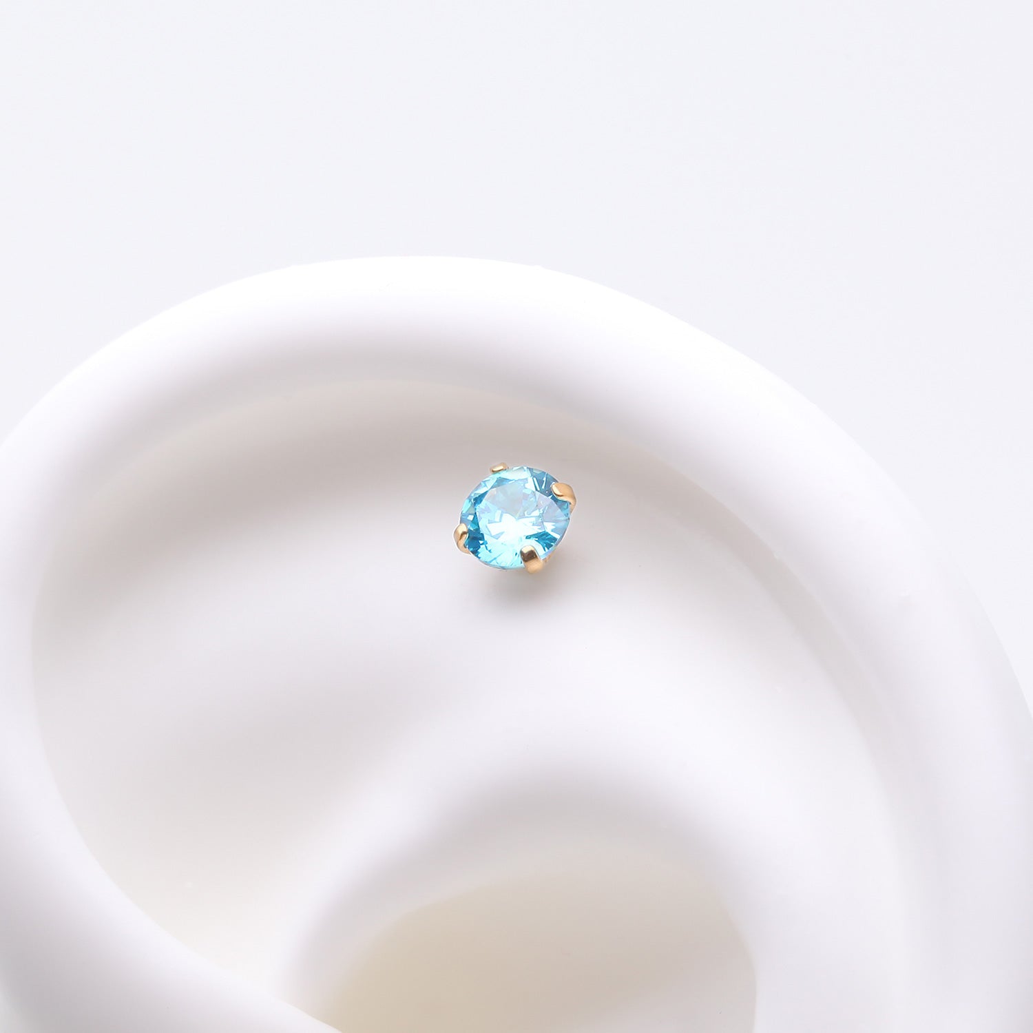 Detail View 1 of Pure24K Implant Grade Titanium OneFit Threadless Aquamarine CZ Prong Set Birthstone Gem Top Part