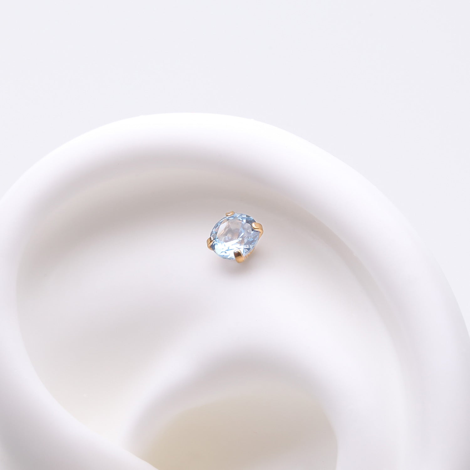 Detail View 1 of Pure24K Implant Grade Titanium OneFit Threadless Light Sapphire CZ Prong Set Birthstone Gem Top Part