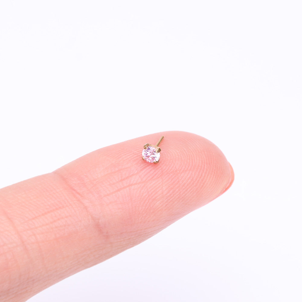 Detail View 2 of Pure24K Implant Grade Titanium OneFit Threadless Pink Rose CZ Prong Set Birthstone Gem Top Part