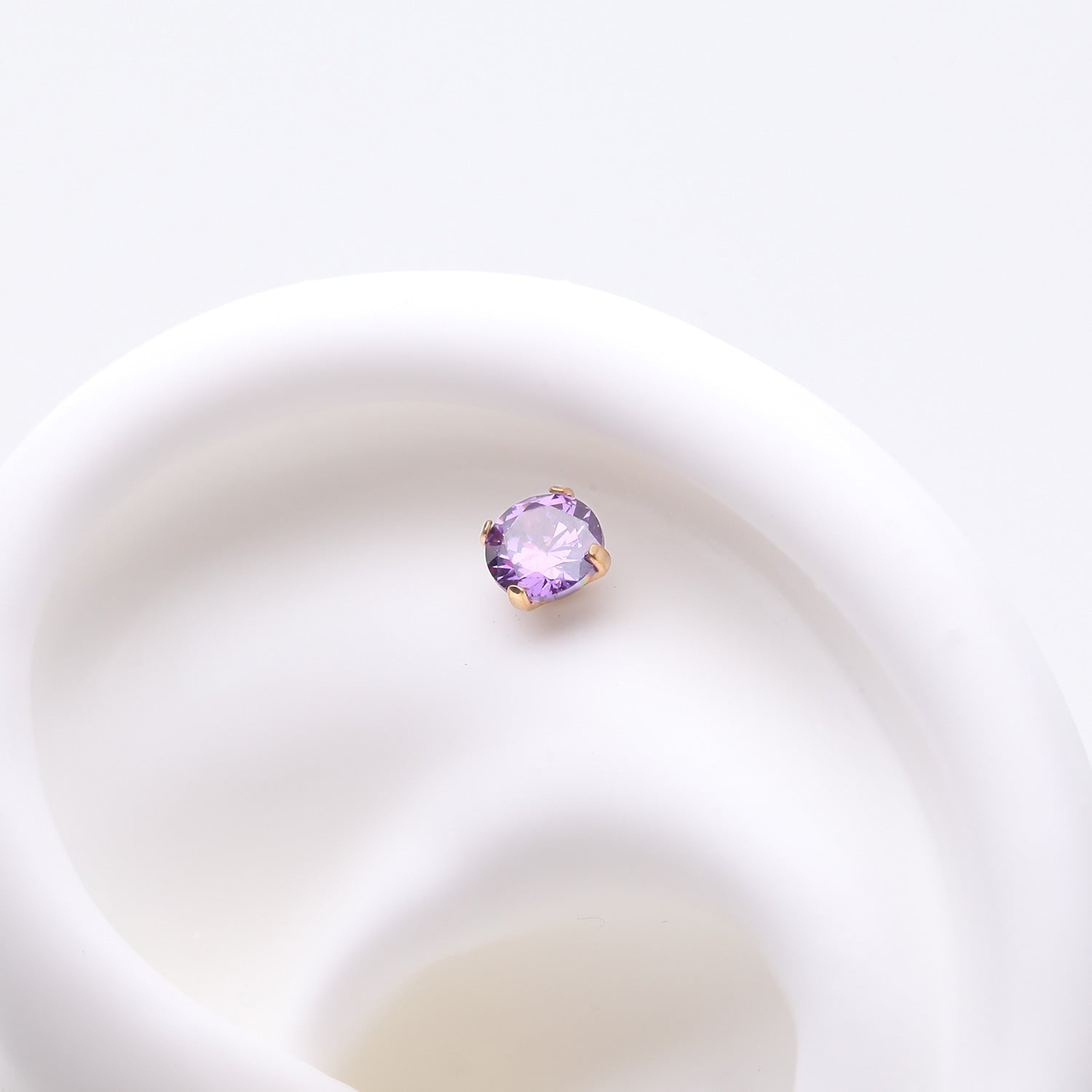 Detail View 1 of Pure24K Implant Grade Titanium OneFit Threadless Amethyst CZ Prong Set Birthstone Gem Top Part