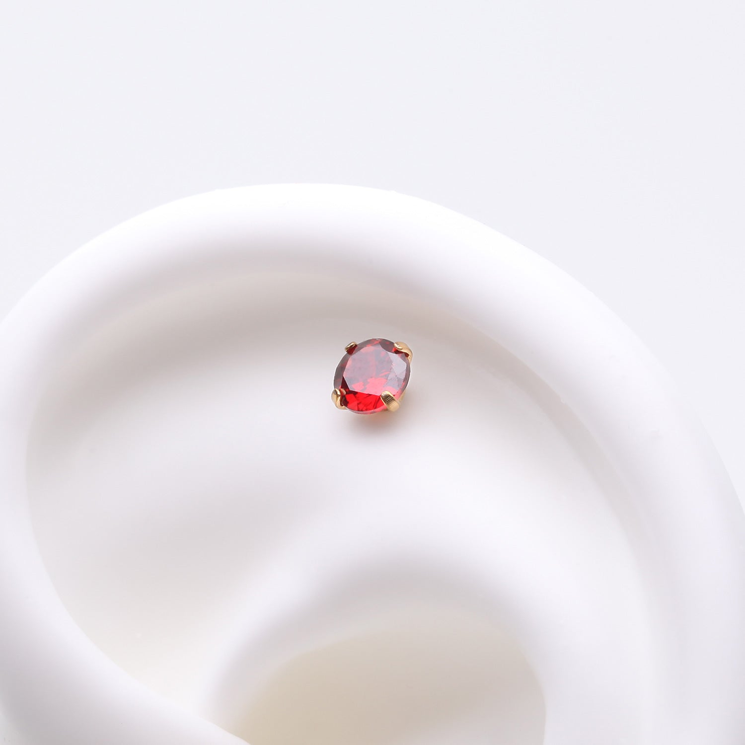 Detail View 1 of Pure24K Implant Grade Titanium OneFit Threadless Garnet CZ Prong Set Birthstone Gem Top Part