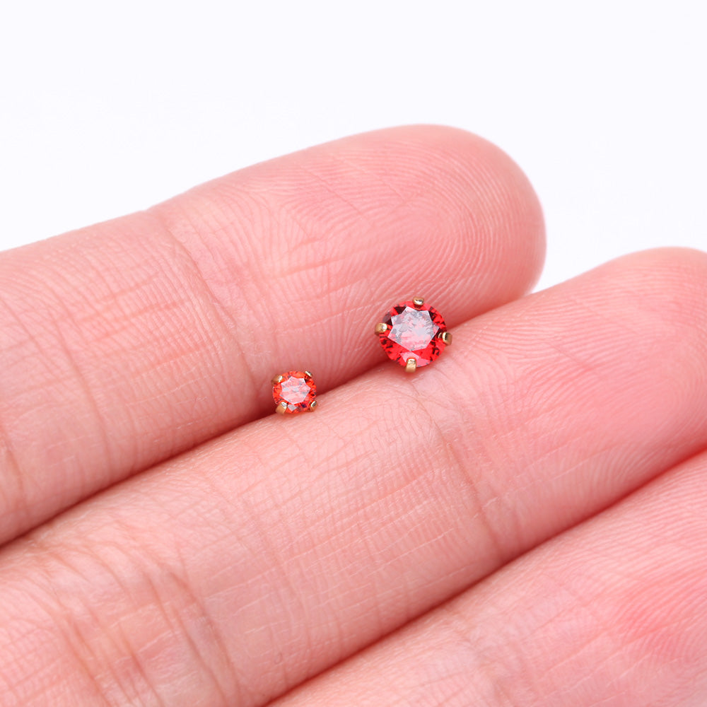 Detail View 3 of Pure24K Implant Grade Titanium OneFit Threadless Garnet CZ Prong Set Birthstone Gem Top Part