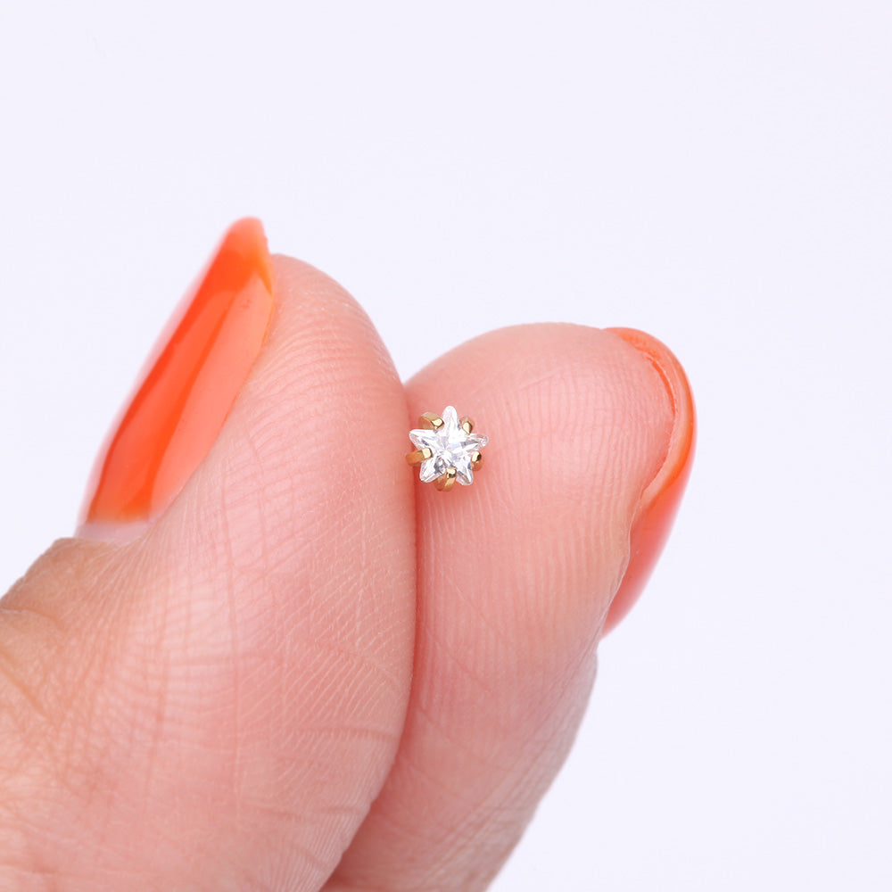 Detail View 2 of Pure24K Implant Grade Titanium OneFit Threadless Star Gem Sparkle Prong Top Part-Clear Gem