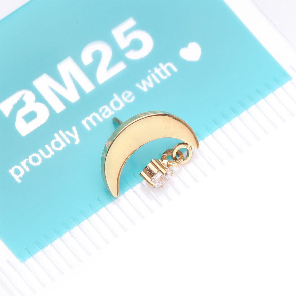 Detail View 3 of Pure24K Implant Grade Titanium OneFit Threadless Crescent Moon Sparkle Dangle Top Part-Clear Gem