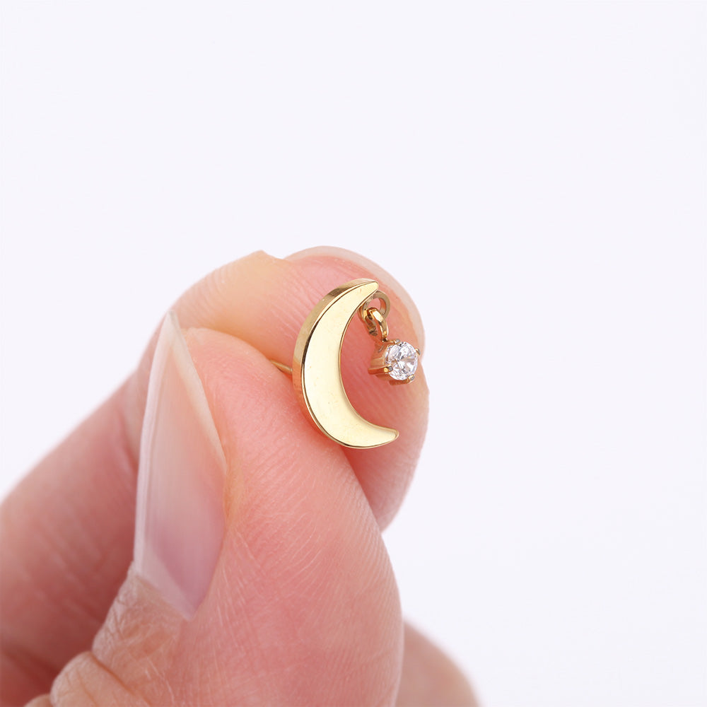 Detail View 2 of Pure24K Implant Grade Titanium OneFit Threadless Crescent Moon Sparkle Dangle Top Part-Clear Gem