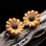 Detail View 1 of A Pair of Classic Sunflower Jackfruit Wood Handcarved Ear Gauge Plug