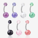 7 Pcs of Assorted Color Acrylic Glitter Ball Belly Button Ring Package