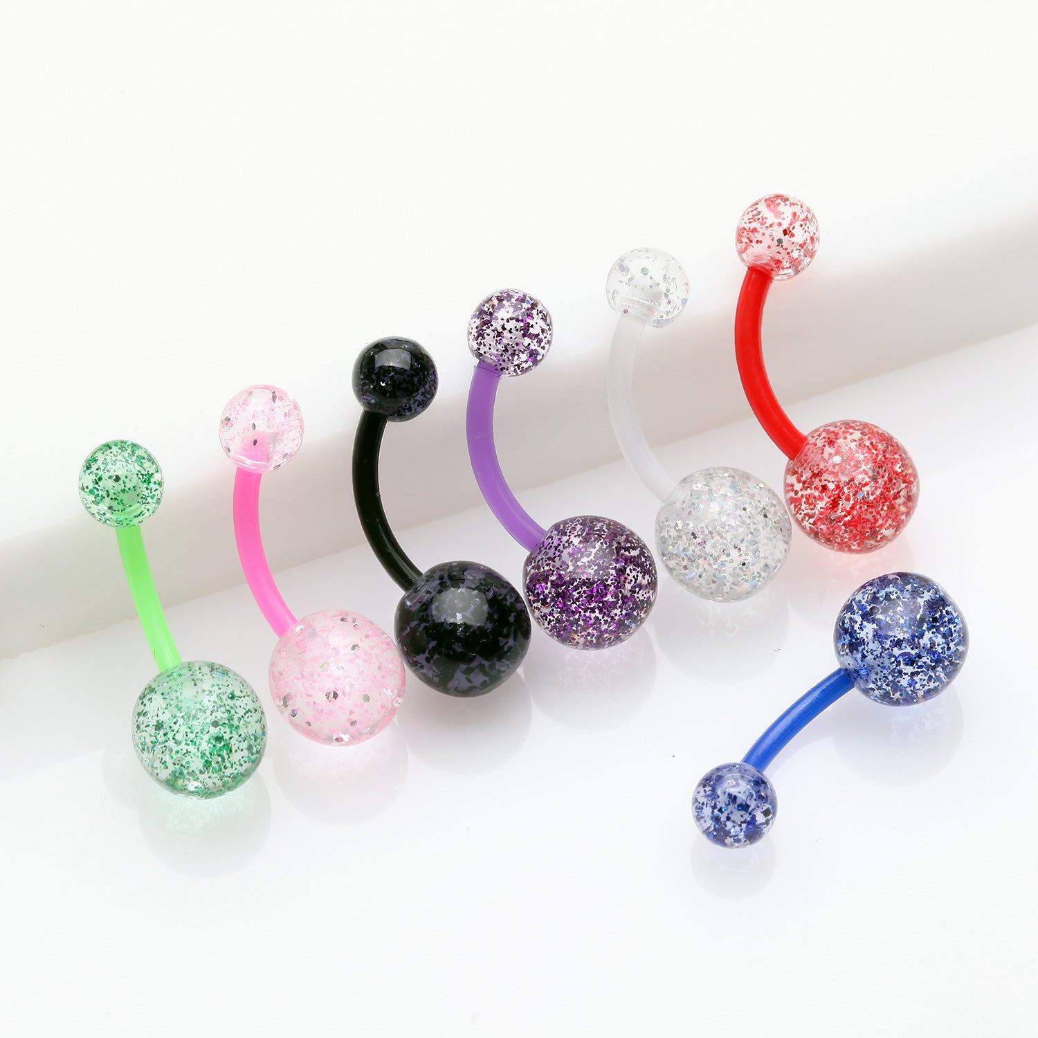 7 Pcs Assorted Glittered Bio-Flex Belly Button Ring
