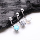 Detail View 1 of 3 Pcs of Assorted Precious Stone Prong Set Belly Button Ring Package
