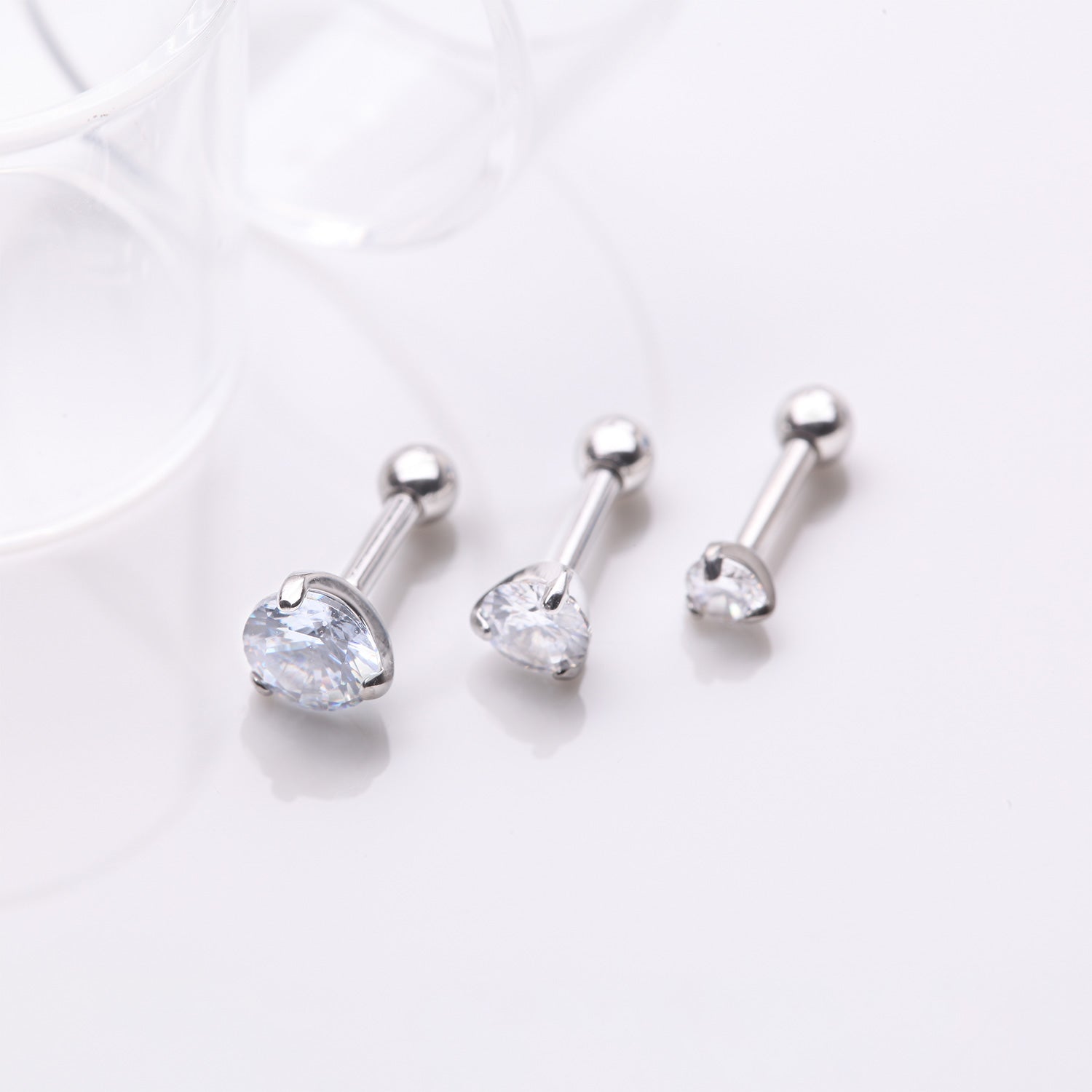 Detail View 1 of 3 Pcs of Sparkle Round Gem Tri-Prong Cartilage Tragus Barbell Earring Package-Clear Gem