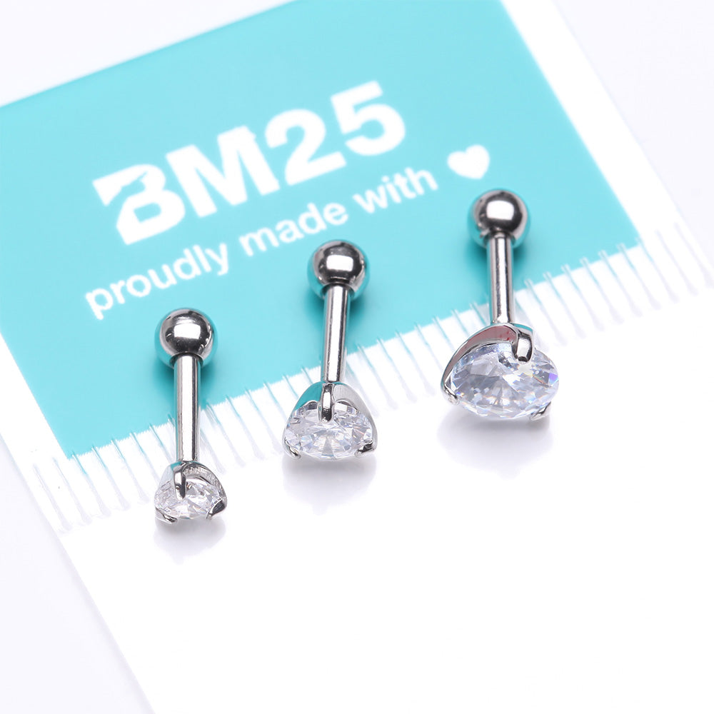 Detail View 3 of 3 Pcs of Sparkle Round Gem Tri-Prong Cartilage Tragus Barbell Earring Package-Clear Gem
