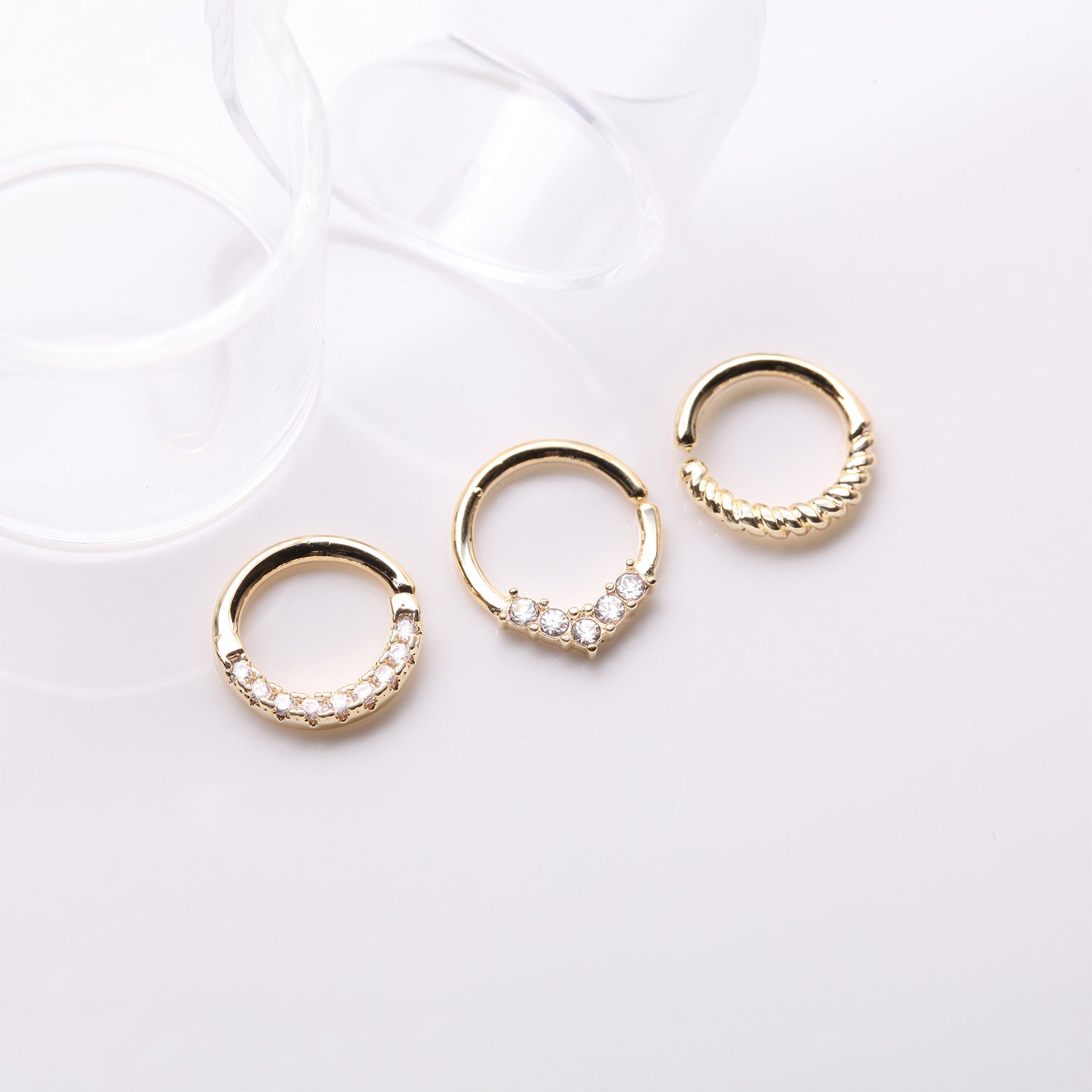 Detail View 1 of 3 Pcs of Assorted Golden Essential Bendable Hoop Ring Package