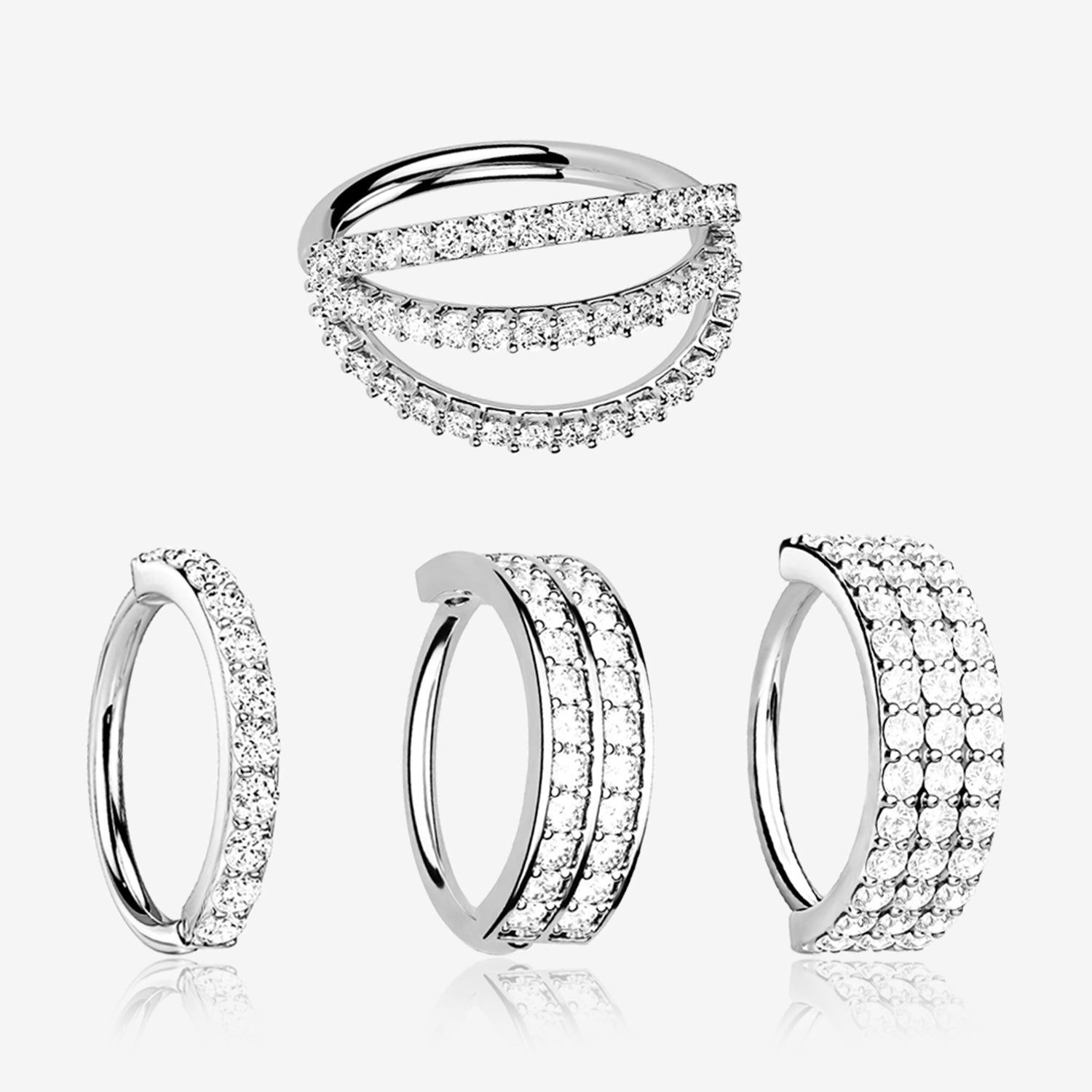 4 Pcs of Assorted Multi-Gem Lined Bendable Hoop Ring Package-Clear Gem