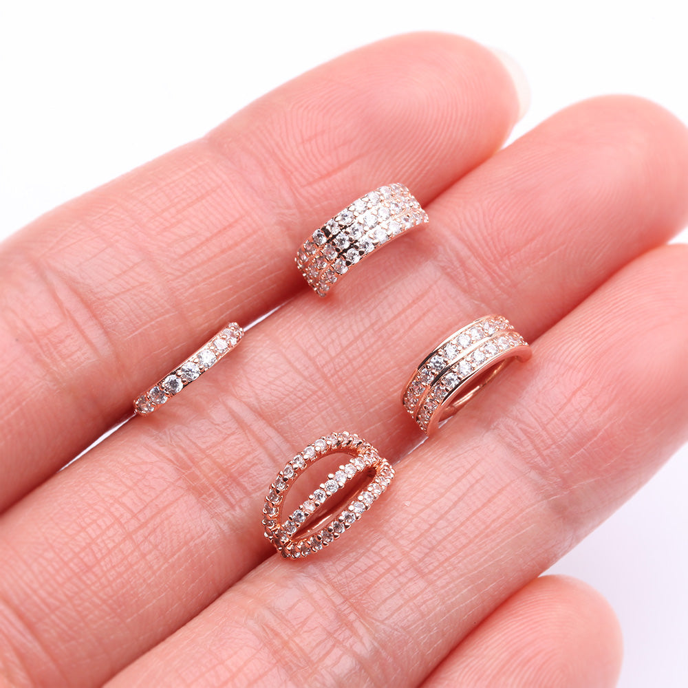 Detail View 2 of 4 Pcs of Assorted Rose Gold Multi-Gem Lined Bendable Hoop Ring Package-Clear Gem