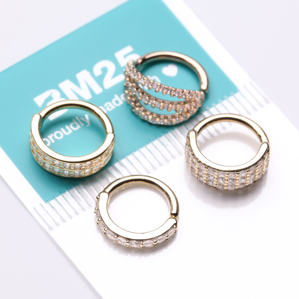 Detail View 3 of 4 Pcs of Assorted Golden Multi-Gem Lined Bendable Hoop Ring Package-Clear Gem