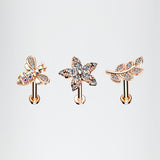 3 Pcs of Assorted Rose Gold Honey Bee Flower Leaf Internally Threaded Labret Package