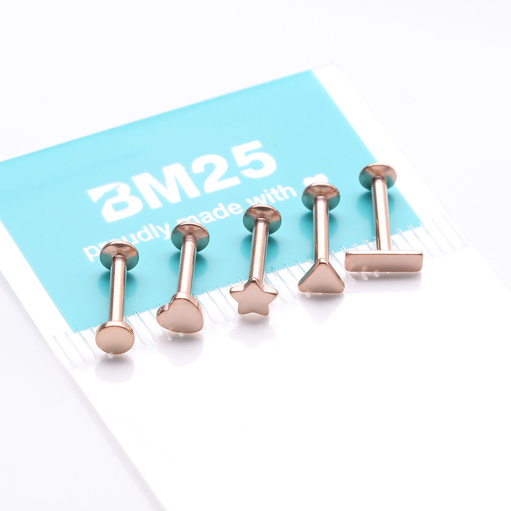 Detail View 3 of 5 Pcs of Assorted Style Rose Gold Minimalistic Internally Threaded Labret Flat Back Stud Package