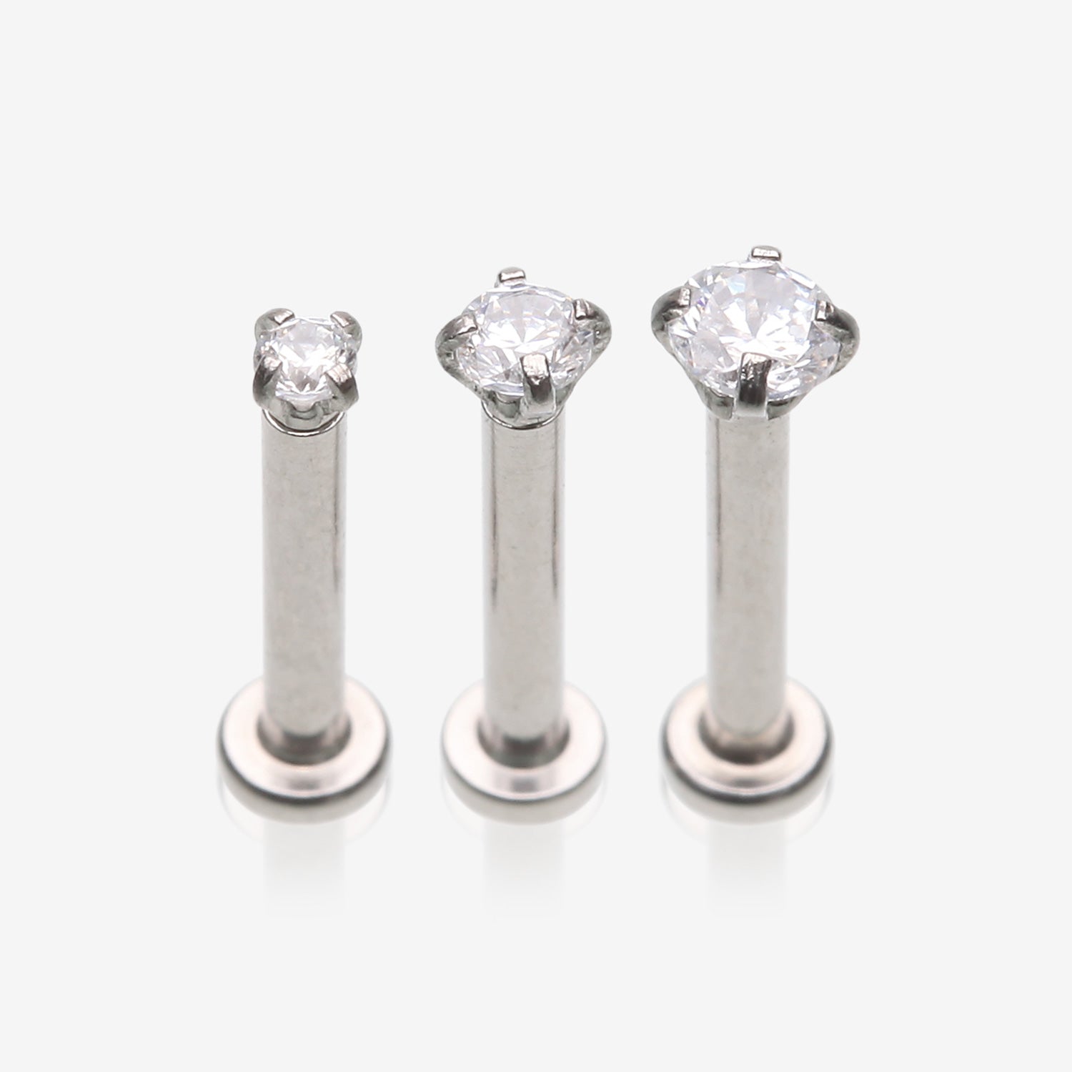3 Pcs Pack of Assorted Prong Set Sparkle Gem Steel Micro Labret-Clear Gem