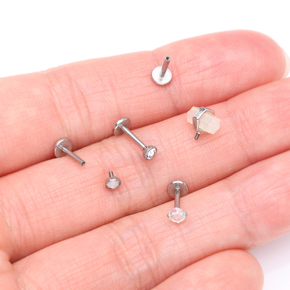 Detail View 3 of 4 Pcs of Assorted Gemstone Crystal Internally Threaded Labret Package