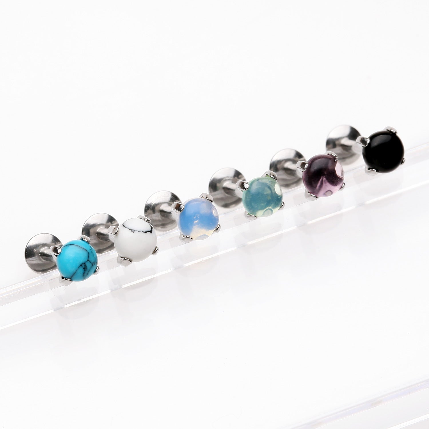 6 Pcs Pack of Prong-Set Stone Top Internally Threaded Labrets