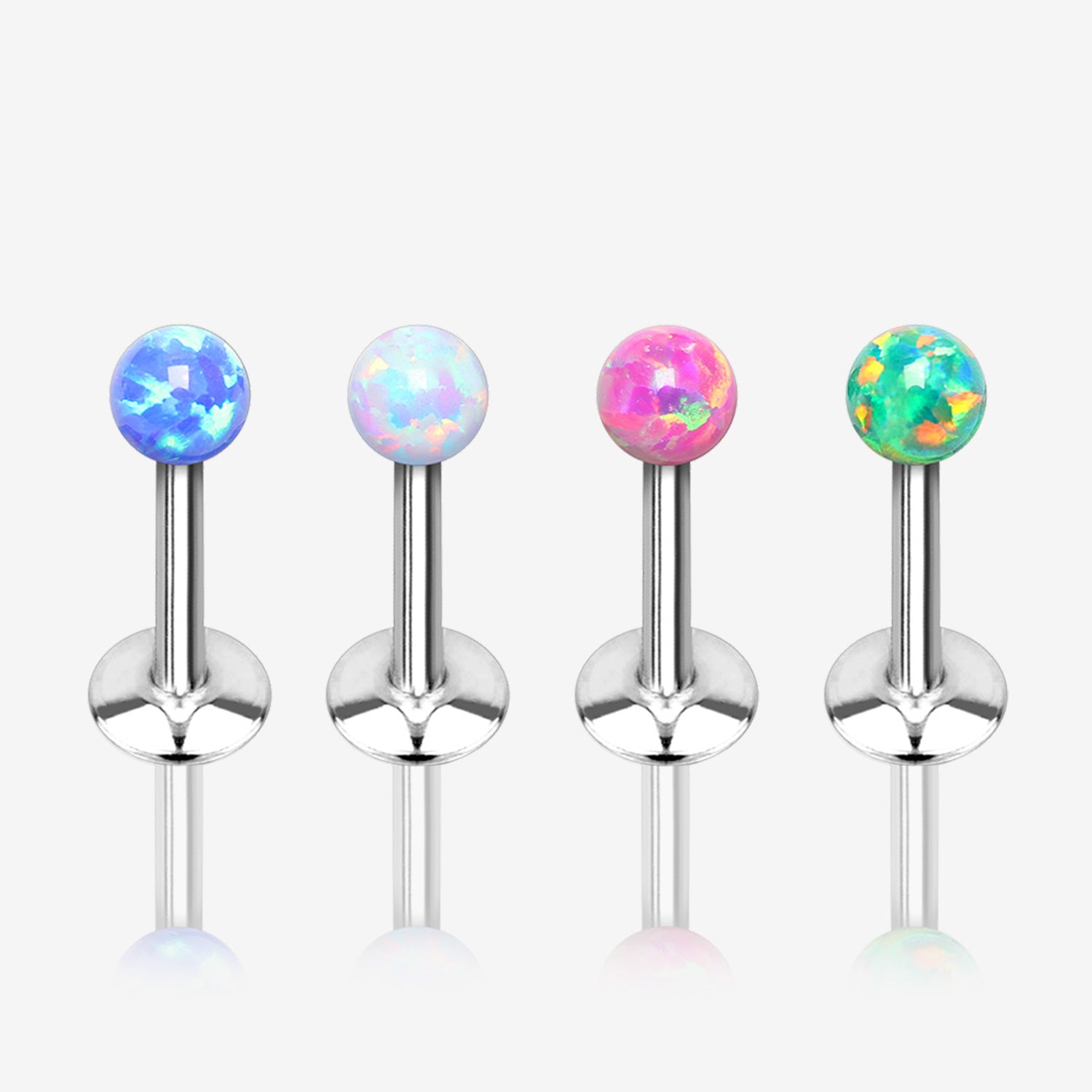 3 Pcs of Assorted Fire Opal Ball Top Internally Threaded Labret Flat Back Stud Package